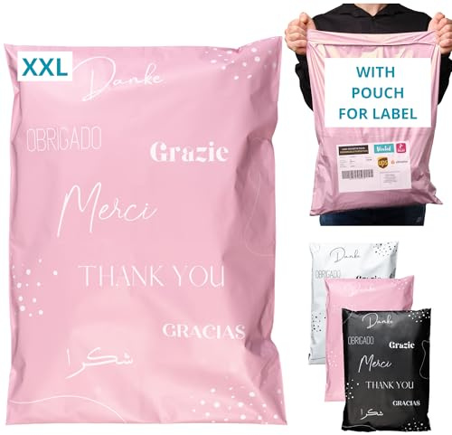 20 Bolsas Envio con bolsa portadocumentos- Tamaño XXL 60x45cm - 100% OPACO/ULTRA-RESISTENTE/IMPERMEABLE - Sobres Plastico - Bolsas Envios Paquetes de Ropa - Cajas Envios Paquetes - Packaging