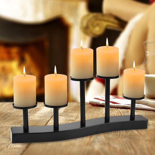 HEKOBAG Portacandele in Metallo con 5 Bracci, Vintage e a Bastoncino, Vassoio per Soggiorno e Ristorante