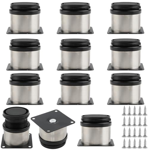 ZOENHOU Lot de 12 pieds de meubles ronds réglables en acier inoxydable de 5 à 6,3 cm pour armoire, canapé, lit, bureau