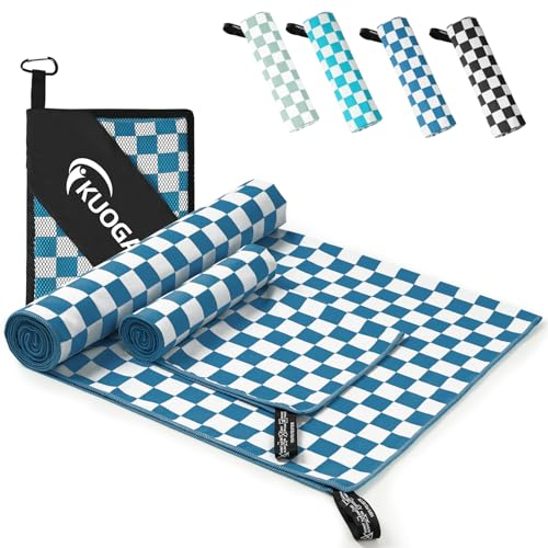 KUOGAS Mikrofaser Handtuch 2er Set | 160x80cm Groß Badetuch + 80x40cm Klein Hand Gesichtshandtuch | Schnelltrocknend Mikrofaser Handtücher, Sporthandtuch Fitnessstudio Beach Towel
