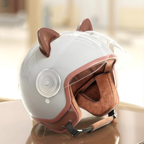 GZEZHA Kinder Motorrad Vier Jahreszeiten Helm Jugend Jungen Mädchen Retro Moped Helm DOT Genehmigt 3/4 Kinder Elektrische Helm Schnellverschluss Schnalle Cruiser Roller Chopper Jet Helm D,48-58cm