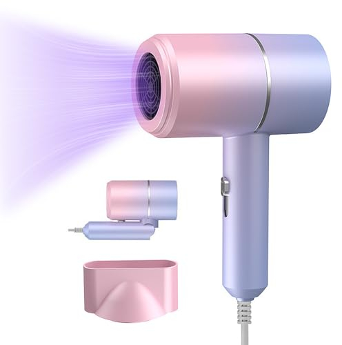 Hojalis Foldable Travel Professional Hair Dryer - Small, Powerful with Hot & Cold Button, Fast Drying Ionic for Women, Men, Salon, Home, Travel