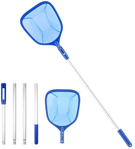 MaxAwe 83-203cm Pool Kescher mit Teleskopstange, 43 * 27cm 4 teilige Federschnallen-Spleißstange, Encrypted Tief Poolreinigung Kescher Für Pool, Spa, Teiche, Whirlpools Pool Maintenance Kit