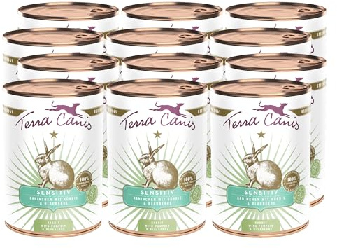 Terra Canis Conejo, Calabaza y arándano - alimento húmedo Sensitive, 12x400 g I alimento Premium para Perros con digestión Delicada I Libre de alérgenos, bajo Contenido de Cereales y fácil de digerir