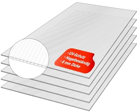 Exeta 5x Gewächshausplatten 6mm I Polycarbonat Hohlkammerplatten für Gewächshäuser I PC Doppelstegplatten UV-beständig & bruchsicher I für Garten, Frühbeet uvm I 60,5cm x 150cm I Transparent