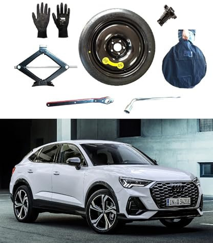 Kit Roue de Secours 18 Compatible avec Audi Q3 Sportback avec Cric, Clé, Vis, Gants et Sac