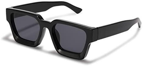 qinqilanqi-S Vintage Rechteckige Sonnenbrille für Damen Herren Chunky Rectangle Sonnenbrille Retro Brille UV- Schutz (schwarz)