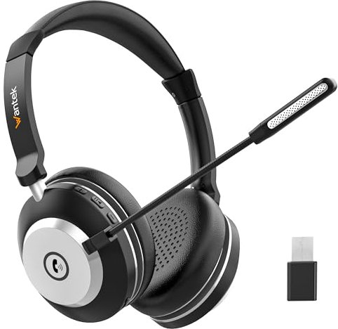 Wantek Auriculares inalámbricos Bluetooth con micrófono USB Dongle para PC Oficina Zoom Skype Laptop Centro de Llamadas
