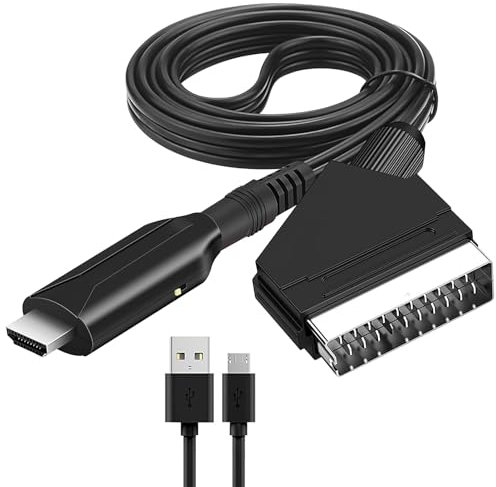 Convertisseur Péritel vers HDM, 1080p/720p Adaptateur Audio Vidéo Péritel Tout en un Vers HDM avec Câble HDM Câble D'entrée Péritel et Port de Sortie HDM pour HDTV STB VHS Xbox PS3 Sky DVD Blu-ray