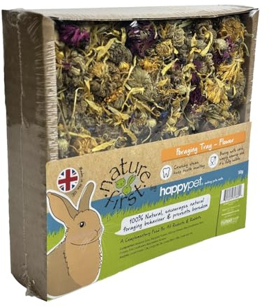 Happy Pet Edible Flower Foraging Tray for Small Animals 100% Natural Feed Non Toxic Healthy Snacking Gnawing for Rabbits, Guinea Pigs and Hamsters
