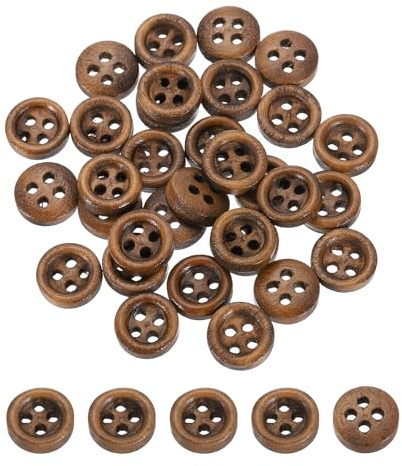 QUARKZMAN 50 stycken träknappar, 10 mm (13/32) 4-håls runda träknappar för sömnad, sömnadsknapp, hantverk, flatback för sömnad, gör-det-själv, hantverk, kläder, brun