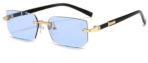 Lunettes de soleil sans monture, rétro, rectangulaires, sans cadre, verres colorés, teintées, pour homme, carrées, femme, ombrage, lunettes de soleil UV, bleu, Taille unique