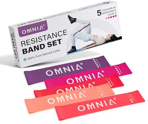 OMNIA Resistance Bands Set for Home Workouts – Durable Exercise Bands for Strength Training, Yoga, Pilates, Physio – 5 Resistance Levels – Unisex Fitness Bands