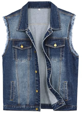 LONGBIDA Men's Denim Vest Sleeveless Slim fit Jean Jacket without Holes(0721-0 Dark Blue,M)