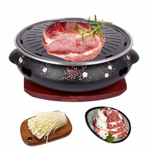 YIGECHENXIN Rund grillgryta i rostfritt stål med kol, bärbar minigrill i gjutjärn Jämn värme och enkel att rengöra Rymmer 5 personer
