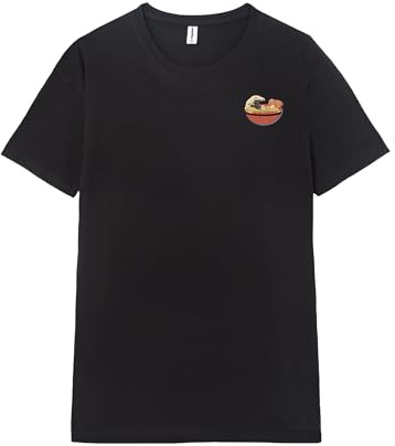 Pampling Kortärmad T-shirt, 100% Bomull, Dubbeltryck, Unisexkläder för Herr och Dam, Screentryckt med Rund Hals och Rak Passform, Färg Svart (Neko Ramen House, XXL)