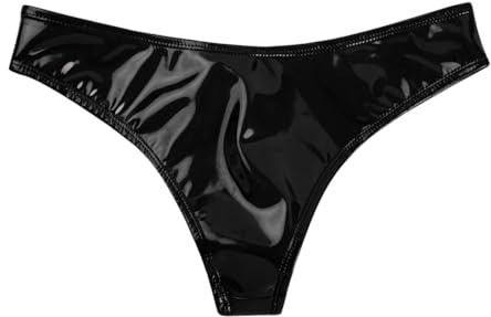 Yhong Donna Mutandine Tanga in Pelle Wetlook Slip Vita Bassa Elastica Lingerie Verniciata per Adulti Nero Medium