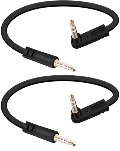 YANBORONSN Cavo Audio Piatto 3,5 mm, Cavo Audio Piatto a 90 Gradi Maschio-Maschio 3,5 mm, Spinotti Jack 3,5 mm per Altoparlanti Domestici, Confezione da 2 (0,15 m)