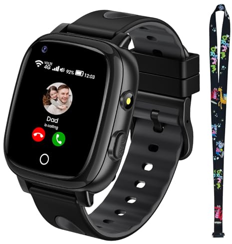 JoJoego 4G Smartwatch Bambini con Videochiamate e Telefono, SOS, GPS, Orologio Smartwatch Bambini con IP68 Impermeabile, Chat Vocale, Modalità Scuola, Torcia, Regalo per Ragazzi e Ragazze, Nero