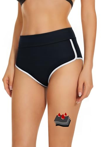 Becotal Culotte de Bain menstruelle pour Filles et Femmes Taille Haute Boyshort avec Coutures contrastées Protection 4 Couches Anti-fuites pour Jours légers à Moyens équivalent 2 tampons