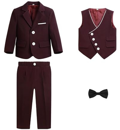 Genérico 2026 Elegante Conjunto Formal Cuatro Piezas niño otoño Invierno Chaqueta Chaleco Corbata pantalón Sofisticado Atuendo presentaciones Ideal Edades Entre Cuatro Doce años (7-8 Years)