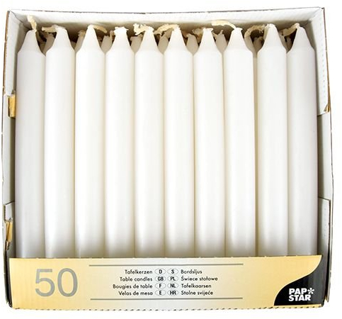 PAPSTAR Tafelkerzen 19,6cm x 2,1cm weiß VE=50 Stück
