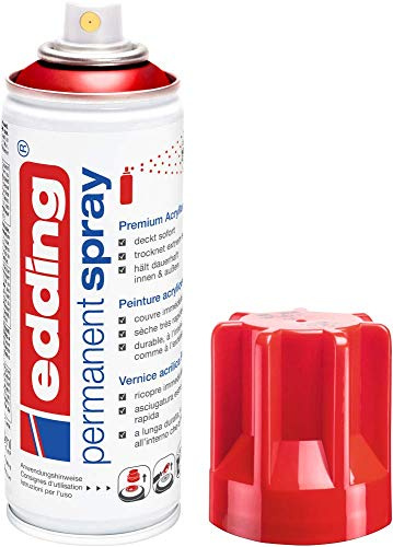 Edding 5200 spray permanent - rouge trafic brillante - 200 ml - peinture acrylique pour peindre ou décorer verre, métal, bois, céramique, plastique, toile - peinture acrylique en aérosol