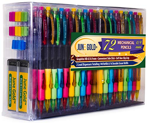 June Gold 72 Mechanical Pencils, 0.9 mm HB #2, 160 Lead & 16 Eraser Refills