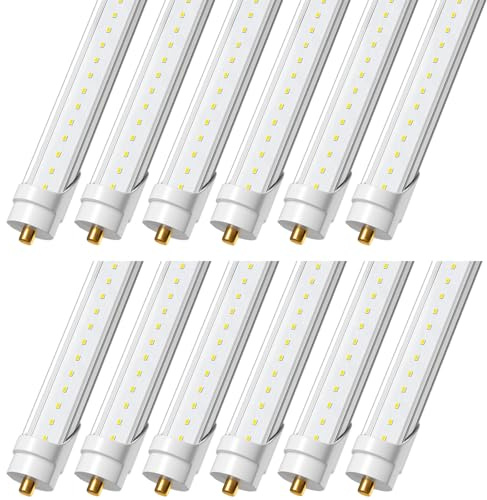 ONLYLUX 8 Foot Led Lights, T8 96 45Watt FA8 Single Pin LED Shop Lights 5850LM, Ballast Bypass, 6000k, F96 8ft Led Bulbs Fluorescent Replacement,Workshop, Warehouse, Clear Cover(12 Pack)