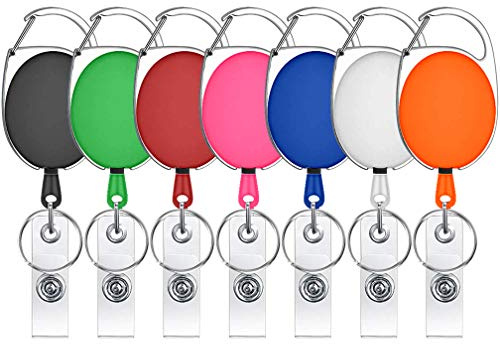 YTBUBOR 7 Pack Retractable Badge Holder Mixed Colors Carabiner Badge Reel with Clips for Key Ring and ID Cards 7 Color