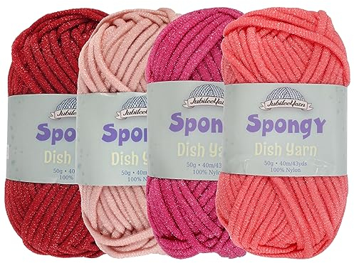JubileeYarn Spongy Dish Yarn - Worsted Nylon Dishcloth - 50g/Skein - Shades of Red - 4 Skeins
