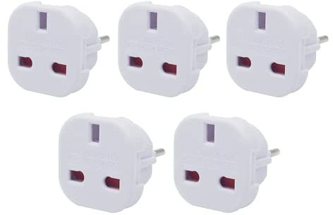 UK vers EU Adaptateur de Voyage, [5 Pcs] Adaptateur Prise UK 3 Broches vers Les Prises Europe/France 2 Broches (Blanc)