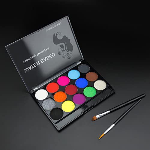 MBW 15 Farben Bodypainting Farben inkl. 2 Pinsel + Tattoo Vorlagen Kinder Schminke Fasching Halloween Karneval