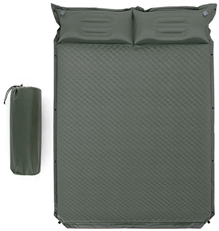 COSTWAY Campingmatta, självuppblåsande campingmatta med kudde för 2 personer, ultralätt, vattentät luftmadrass, campingmadrass, sovmatta för camping, vandring, strand, resor