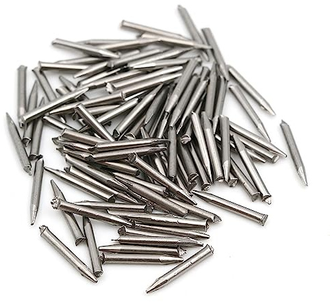 Design61 100 x stålstift stålspikar kamhörn 1,2 x 10 mm med skuren spets utan huvud blank