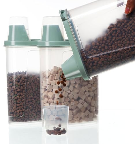 Citylife 3 Set Conteneur de Nourriture pour Animaux, 2.3L Boîtes à Nourriture pour Chien Hermétiques et Chats avec Gobelet Doseur Animal de Compagnie Conservation de la Nourriture pour Chien Chat