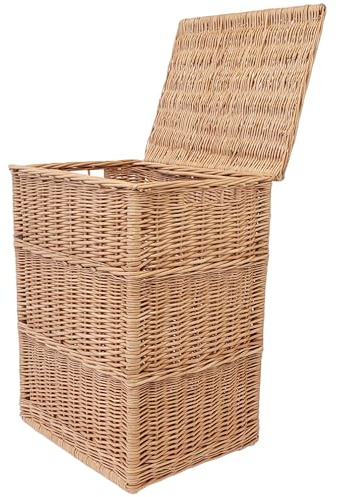 Panier en osier naturel weeco pour linge, vêtements ou jouets, couvercle rabattable et deux poignées de transport. Grand coffre en osier naturel pour vêtements, oreillers et jouets
