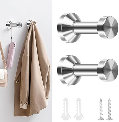 Handtuchhaken, 2 Stück Kleiderhaken Edelstahl Garderobenhaken, Wandhaken zum Schrauben 48mm mit Befestigungsschrauben zum Aufhängen von Kleidung und Alltagsgegenständen in Küche und Schlafzimmer