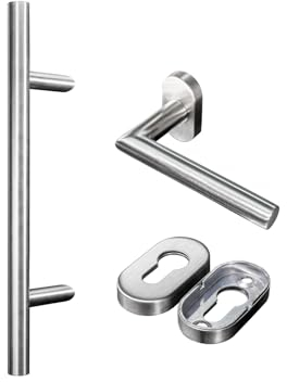 METALUSTIC Stangengriff Stoßgriff 300/400 MM, Edelstahl, Konstruktion: schief, Türgriff, Stossgriff für Haustür, verschiedene Größen, Griffschaft aus Edelstahl 8 MM X 165 MM
