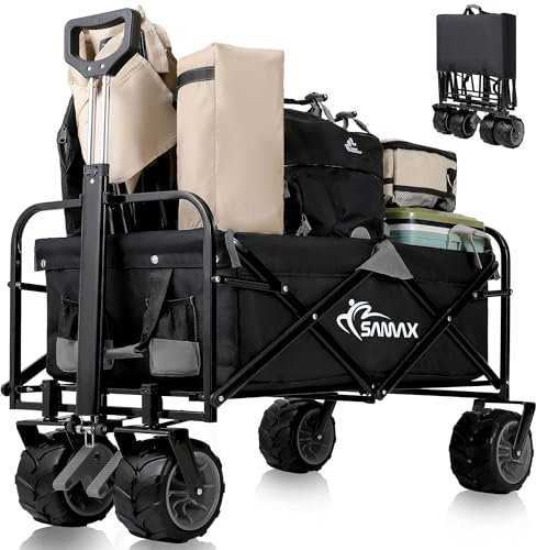 SAMAX Carrito de Offroad a Mano Plegable Coaster Carretillas de Jardín Playa de Carro Offroad 200 kg - Camping Edition Negro/Gris