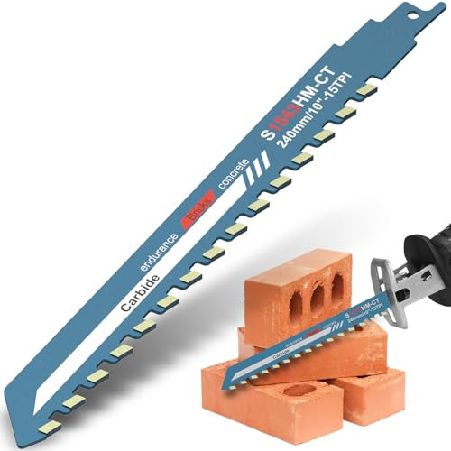 Reciprocating Saw Blades Masonry Concrete Saw Blade 10/12/18/20inch Universal Cutting Recip Sabre Saw Blade, Alloy Steel Cutting Blade for Cement Composite Panels Bricks Wood(10inch)