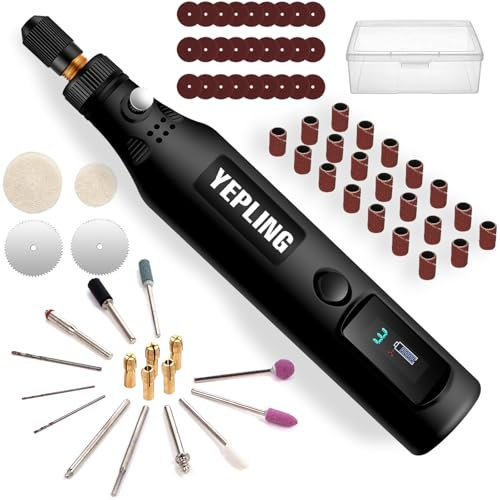 YEPLING Outil rotatif sans fil, 3,7 V Li-Ion 3 vitesses, mini polisseuse électrique avec écran LED, 72 accessoires USB, outil multifonction sans fil, idéal pour les petits travaux de bricolage légers