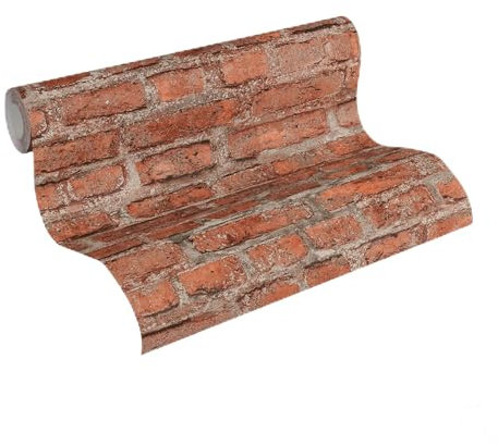 Livingwalls papier peint DESIGNDROP - papier peint intissé préencollé Pierre en rouge, marron - 10,05m x 0,53m - papier peint moderne aspect brique pour le salon - 784561