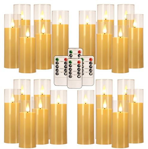 CLTNIKET 24 Pack LED Flameless Candles Set(14/16/18cm), Battery - Operated with 4 Remotes,Clear, Timer & Flickering/Steady Modes for Home décor, Wedding, Patio,Outdoor.