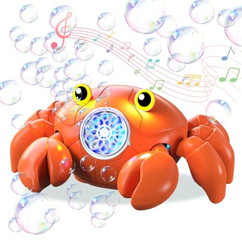 Rechargeable Bubble Machine for Toddlers Kids, Automatic Crawling Crab Bubble Blower Machine with Music & Led, 30000+ Bubbles/Min, Bubble Maker for Outdoor, Garden, Parties, Birthday, Wedding