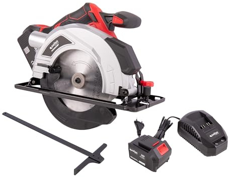 Cofan Sierra circular a batería 20 V | Base de Ø185 mm | Motor sin escobillas | 3650 rpm | Profundidad de corte 50 mm | Incluye batería 4.0 Ah, cargador 2.4 A y accesorios