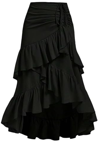 Jupe asymétrique à étages pour femme avec fronces - Jupe maxi de style Vokuhila avec volants | Jupe élégante et ludique pour un look féminin, XL