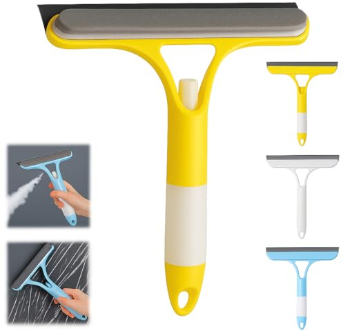 3in1 Window Cleaning Scraper with Spray Bottle Multi-Functional Glass Cleaner Tool for Home, Car, and Shower Window Scraper with Microfiber Pad, Spray Nozzle & Wiper for Streak-Free Cleaning (Yellow)