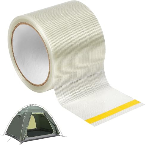 AOOWU Ultra-Resistant filamentband, 8 cm x 15 m tältreparationstejp, professionell, osynligt vattentätt fogband, glasfiber, högpresterande tejp för PVC-belagt tält/markis/täckduk