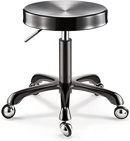 Roterande pall med hjul, rund, med fotstöd och höjdjustering för SPA, salong, tatuering, kontor, massage, arbetsstol, svart.